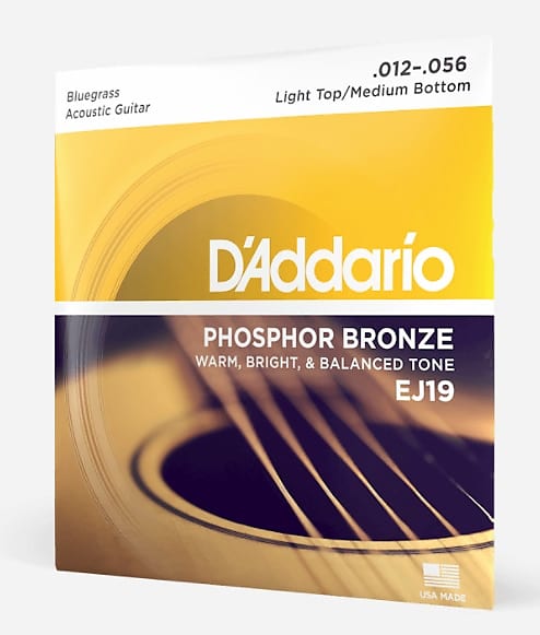D'Addario EJ19 Phosphor Bronze Acoustic Guitar Strings - Bluegrass Light Top/Medium Bottom, 12-56 image 1