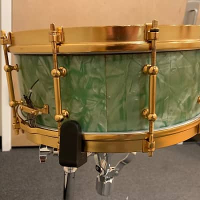 1928 Slingerland Fancher Model 5.5x14 Snare Drum in Sea Green Pearl image 5