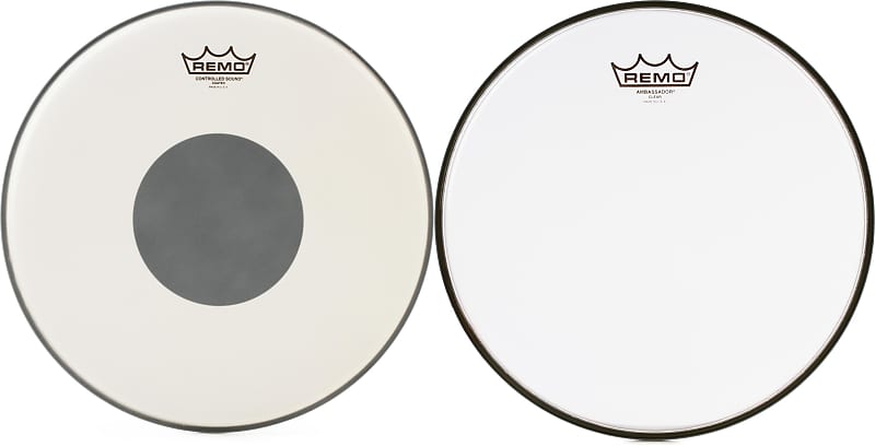 Remo Controlled Sound Coated Drumhead - 14 inch - with Black Dot  Bundle with Remo Ambassador Clear Drumhead - 12 inch image 1