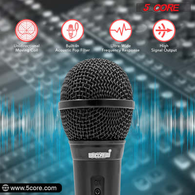5 Core Professional Dynamic Microphone PAIR Cardiod Unidirectional Handheld Mic Karaoke Singing Wired Microphones with Detachable 12ft XLR Cable, Mic Clip  PM 101 BLK 2PCS image 8