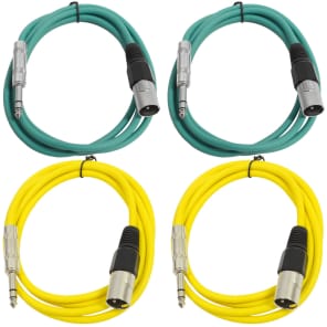Seismic Audio SATRXL-M6-2GREEN2YELLOW 1/4" TRS Male to XLR Male Patch Cables - 6' (4-Pack)