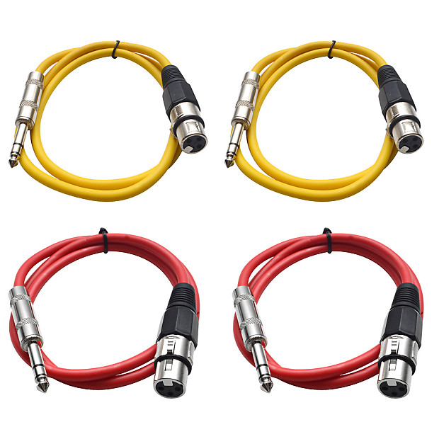 Seismic Audio SATRXL-F2-2RED2YELLOW 1/4" TRS Male to XLR Female Patch Cables - 2' (4-Pack) image 1