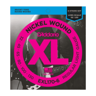D'Addario EXL170-6 Nickel Wound Long Scale 6-String Bass Guitar Strings, Light Gauge