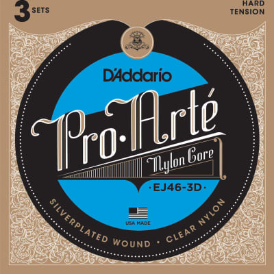 D'Addario EJ46-3D Pro-Arte Nylon Classical Guitar Strings, Hard Tension, 3 Sets image 1