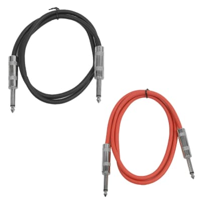 2 Pack of 3 Foot 1/4" TS Patch Cables 3' Extension Cords Jumper - Black & Red image 1