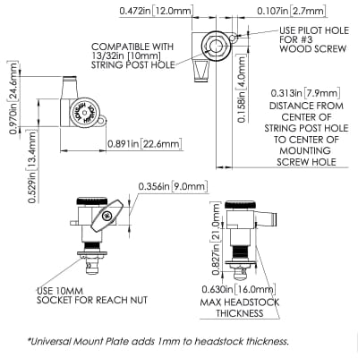 Hipshot Tuners Schaller Mini M6 Style w/ PEARLOID Buttons A05 Set 3x3 - CHROME image 2