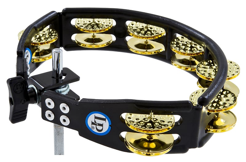 Latin Percussion LP179 Cyclops Mountable Tambourine with Double Row Dimpled Brass Jingles Black image 1