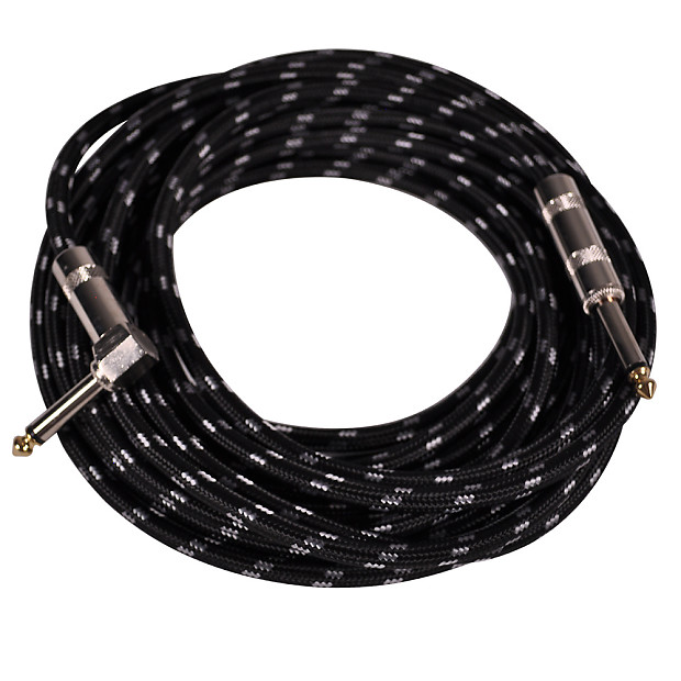 Seismic Audio SAGCRBK-20 Straight to Right-Angle 1/4" TS Woven Cloth Guitar/Instrument Cable - 20" image 1