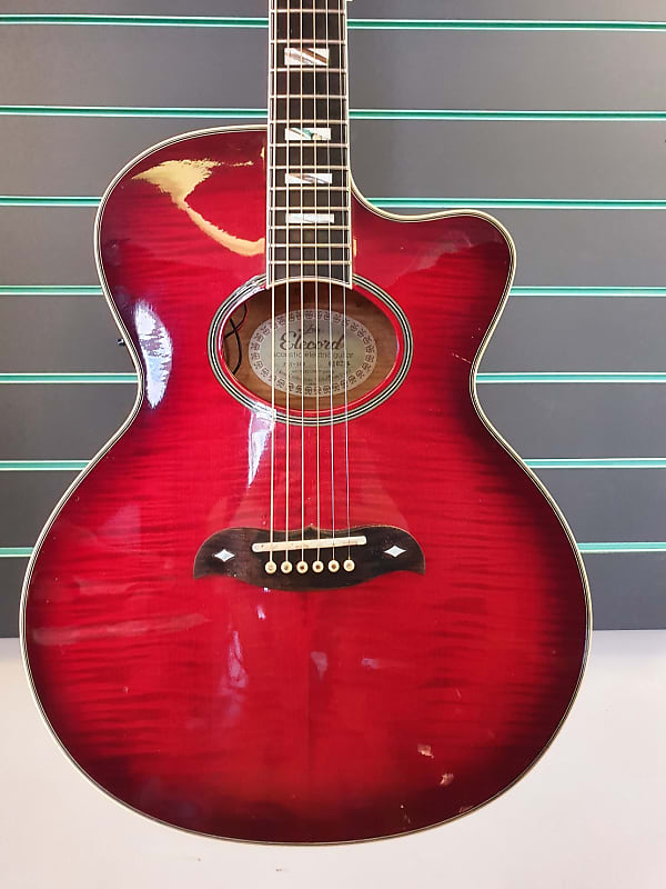 Aria Elecord FET-100 1990's Trans Red Electro Acoustic Guitar