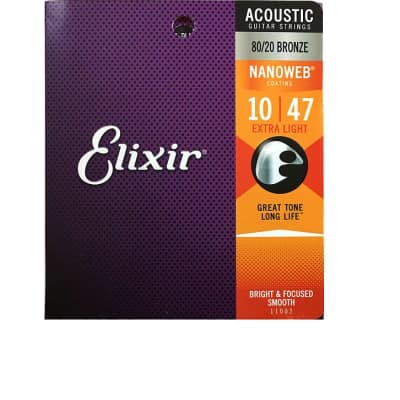 Elixir Guitar Strings  80/20 Bronze Nanoweb Extra Light 10 - 47