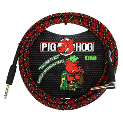Pig Hog Vintage Series 10 Foot Right Angle Instrument Cable - Tartan Plaid Woven