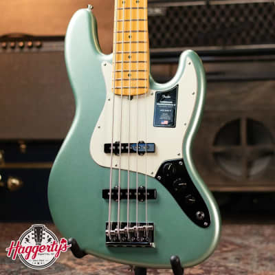 Fender American Professional II Jazz Bass V, Maple Fingerboard - Mystic Surf Green with Hardshell Case for sale