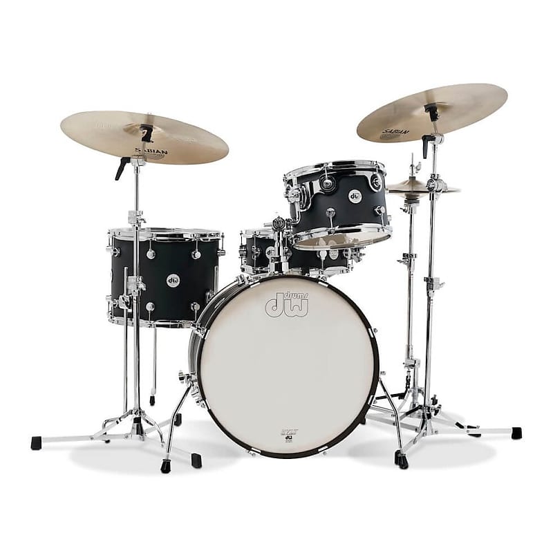DW Design Frequent Flyer 4pc Drum Set Black Satin 20/12/14/14 image 1