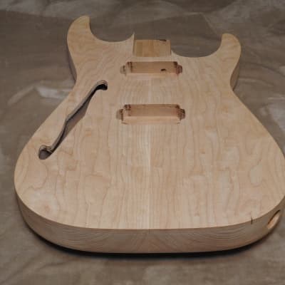 Unfinished Jackson Dinky Style Super Strat Body 2 Piece Alder with a Figured Birdseye Maple 2 Piece Top Double Humbucker Pickup Routes 3 Pounds 1.7 Ounces Chambered Semi-Hollow Very Light! image 10