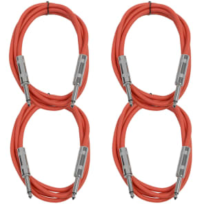 Seismic Audio SASTSX-6-4RED 1/4" TS Male to 1/4" TS Male Patch Cables - 6' (4-Pack)