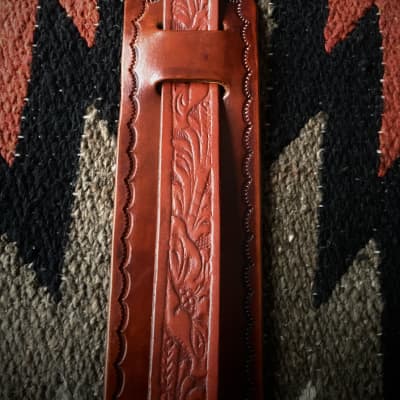 Vintage Style Leather Guitar Strap Western Style   - Tobacco Brown image 7