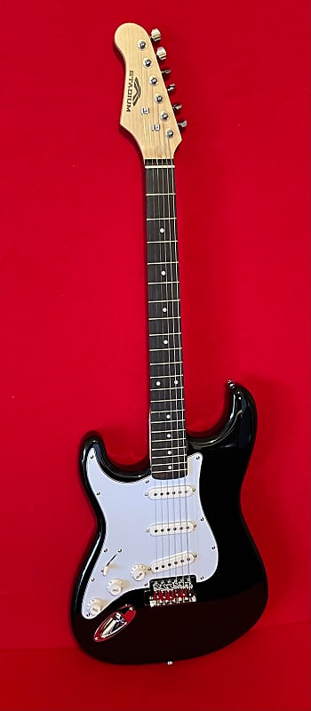 Stadium Strat Style guitar LEFT HANDED strat - Black with White Pickguard image 1