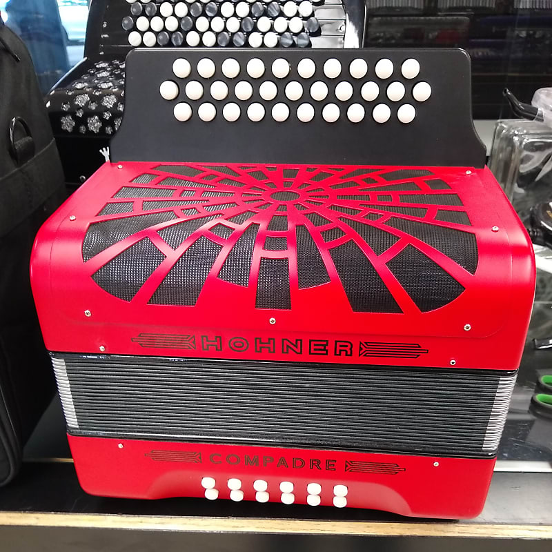 Hohner Compadre Button Accordion Red/Red Grill Key of GCF Reverb