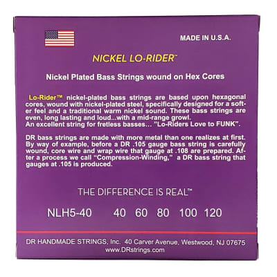 DR NLH5-40 Nickel LO-RIDER 5-String Bass - Nickel Plated Bass Strings, 5-String Light 40-120 image 2