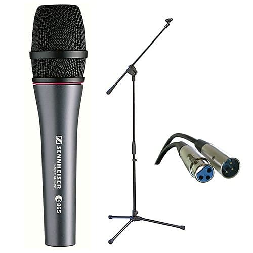 Sennheiser E865 Super-Cardioid Handheld Condenser Microphone with XLR-XLR Cable and Lightweight Boom Mic Stand image 1