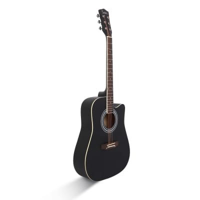 New Glarry GT502 41 Inch Matte Cutaway Dreadnought Spruce Front Acoustic Guitar Black image 3