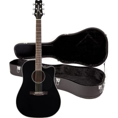 Jasmine JD39CE-BLK Dreadnought Cutaway Spruce Top 6-String Acoustic-Electric Guitar w/Hardshell Case image 1