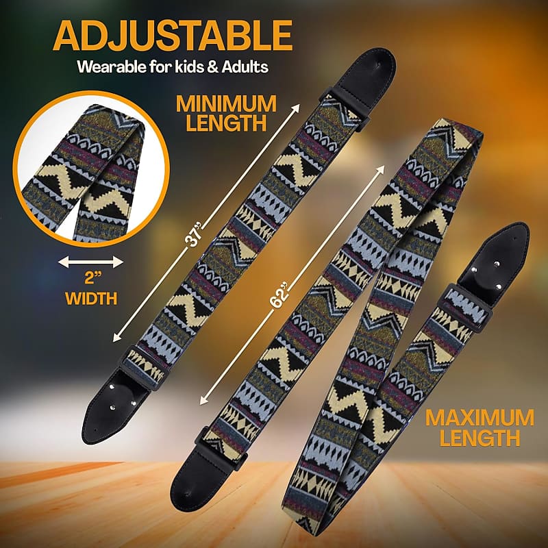  Guitar Strap For Acoustic Guitar , Electric Guitar and Bass  Guitar, Adjustable Multi Color Woven Guitar Strap W/ FREE BONUS 2 Picks +  Strap Locks + Strap Button. Gift Set For