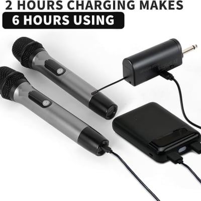 Rechargeable Wireless Microphone System - Dual UHF Metal Handheld Mics for Karaoke, Weddings, Parties, Speeches - Long Range (200ft), Cordless Dynamic Mic Kit, Plug and Play (Dual Microphone Set) image 2