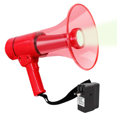 5 Core Megaphone Handheld Bullhorn 50W Portable Loudspeaker Waterproof Lightweight MegaPhono with Flashlight Adjustable Volume Alarm Siren for Indoor & Outdoor use HW 18 WP RED image 1