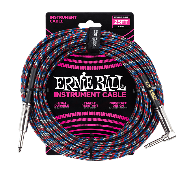Ernie Ball P06063 1/4" TS Straight to Right-Angle Braided Instrument Cable - 25' image 1
