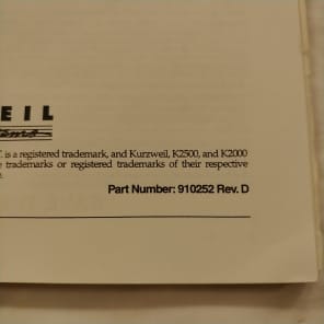 Kurzweil K2500 Series, Reference Guide 1995 Spiral Back image 3