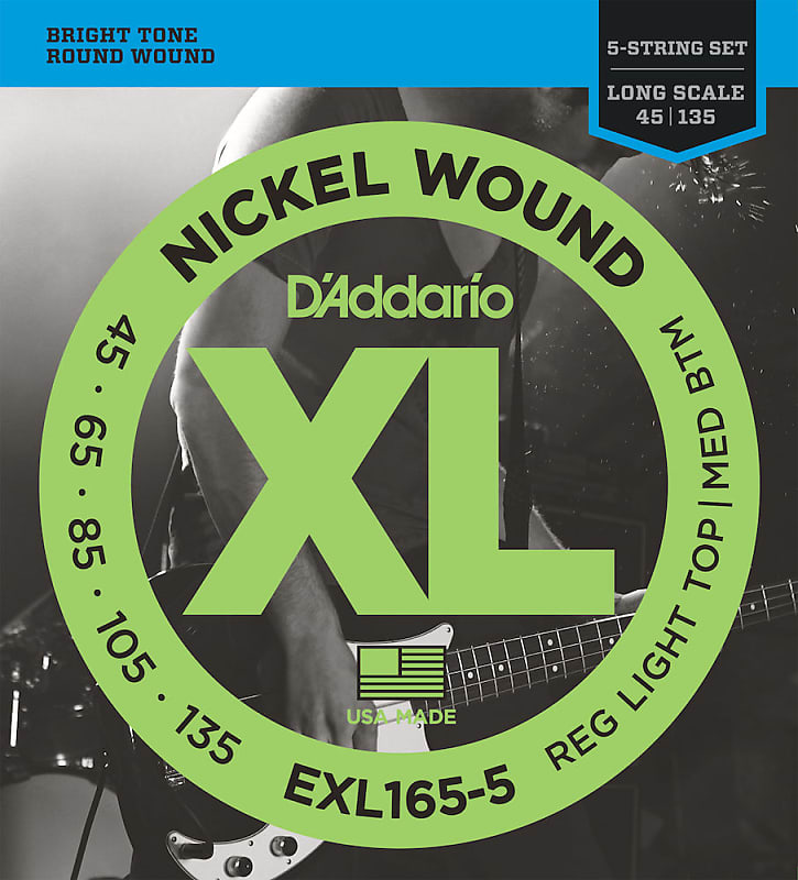 D'Addario EXL165 5-String Bass Guitar Strings, Custom Light, 45-135, Long Scale image 1