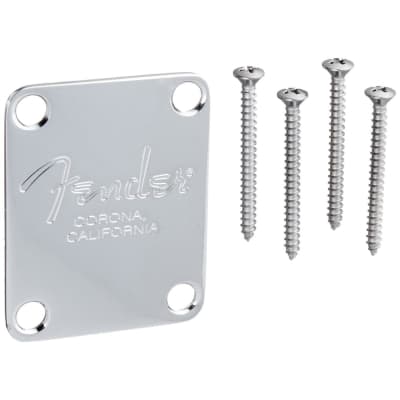 Fender 4-Bolt American Series Standard Bass Guitar Neck Plate with "Fender Corona" Stamp, Chrome image 1