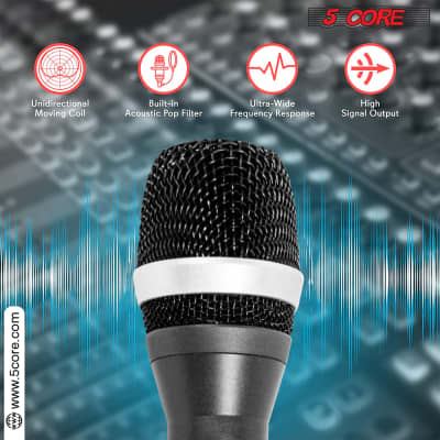 5 Core Professional Dynamic Microphone PAIR Cardiod Unidirectional Handheld Mic Karaoke Singing Wired Microphones with Detachable XLR Cable, Mic Clip, Carry Bag  5C-POWER 2PCS image 5