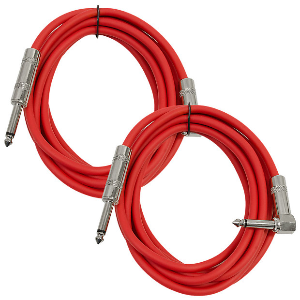 Seismic Audio SAGC10R-RED-2PACK Right Angle to Straight 1/4" TS Guitar/Instrument Cables - 10' (Pair) image 1