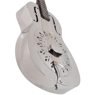 Recording King RM-998-D Style-0 Roundneck Metal Body Acoustic Resonator Guitar, Nickel-Plated image 3