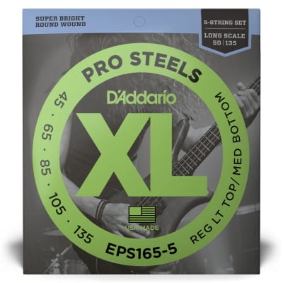 D'Addario EPS165-5 ProSteels 5-String Custom Light Long Scale Electric Bass Strings (45-135) image 2
