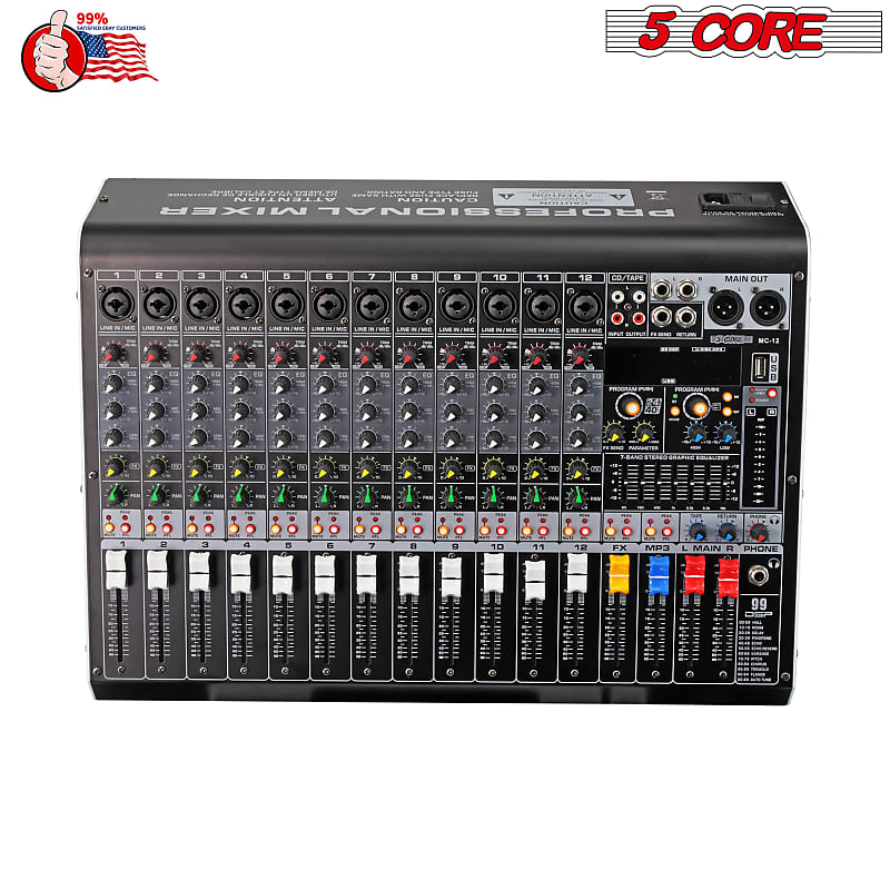 5 Core Audio Mixer 16 Channel DJ Mixing Board Professional Bluetooth USB  Analog Mezclador De Audio w Phantom Power Rackmount Console for Live 