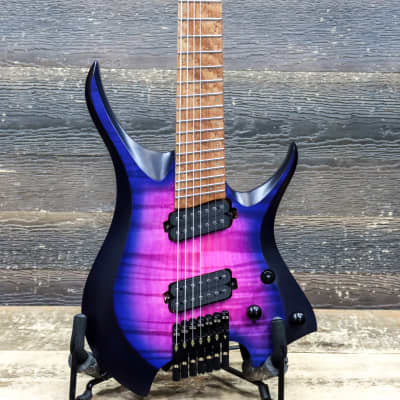 NK Guitars 7-String Headless Flame Top Purple Blue Burst