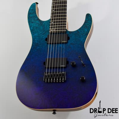 ESP USA M-7 Hardtail Baritone 7-String Electric Guitar w/ Case - Violet Shadow Fade Marble image 4