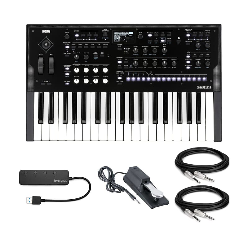 Korg Wavestate Wave Sequencing 37-Key Digital Synthesizer Bundle with Sustain Pedal, 1/4-Inch TRS Cables, and Knox Gear 4-Port USB 3.0 Hub image 1