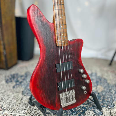 Offbeat Guitars "Jacqueline" aka "Jax" 32" Medium Scale Bass in Cherry Bomb Eclipse with Active EMG Pickups image 2