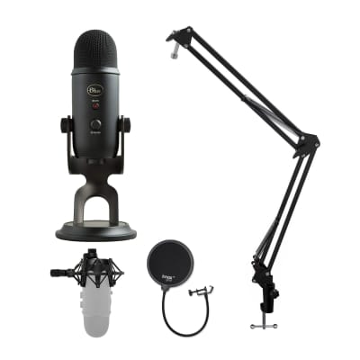 Blue Yeti Microphone (Silver) with Boom Arm Stand, Shock Mount and Pop  Filter