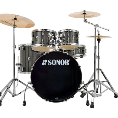 Sonor AQX Stage Drum Set w/ Hardware & Cymbals - Black Midnight Sparkle - Used image 1