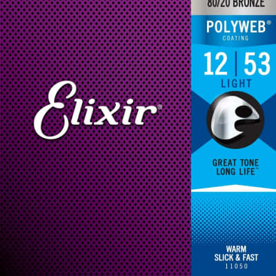 Elixir Strings 80/20 Bronze Acoustic Guitar Strings w POLYWEB Coating, Light (.012-.053) 11050 for sale