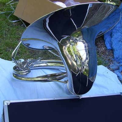 Silver Sousaphone with case, mouthpiece, image 2