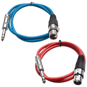 Seismic Audio SATRXL-F3-BLUERED 1/4" TRS Male to XLR Female Patch Cables - 3' (2-Pack)