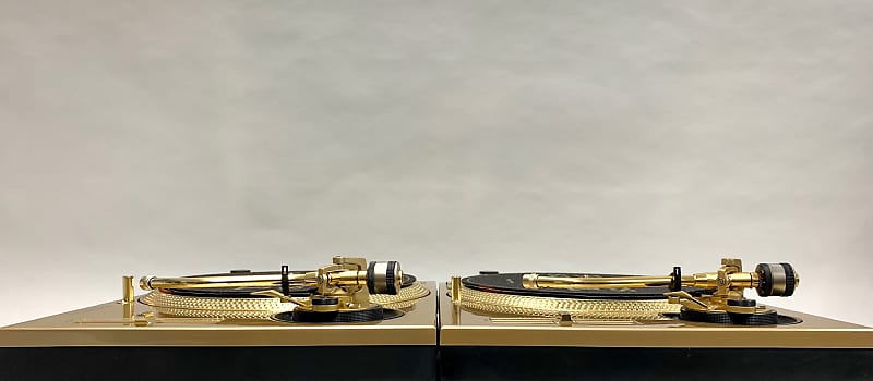 2 Technics SL-1200 MK3 Custom Gold Turntables with New M44G