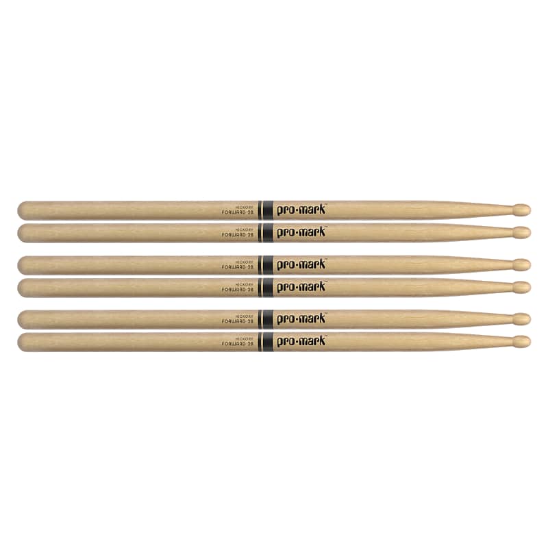 Promark American Hickory 2B Wood Tip Drum Sticks (3 Pair Bundle) image 1