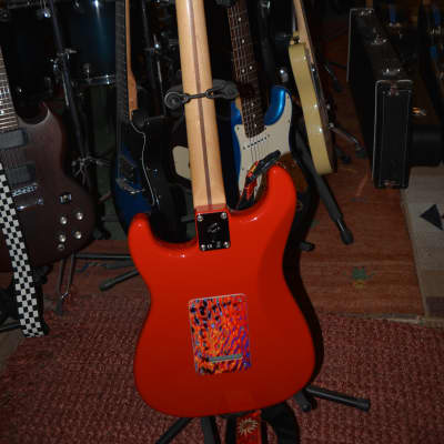 A firery Fender Player Stratocaster in Red w/New Flame Pickguard, New Dunlop Straploks, New Case, & New Set-Up! image 10